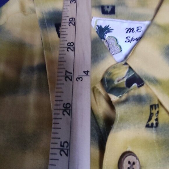 M. E.‎ Sport Hawaiian Style Shirt Small Yellow Woody's Auto & Palm Trees - Picture 5 of 6